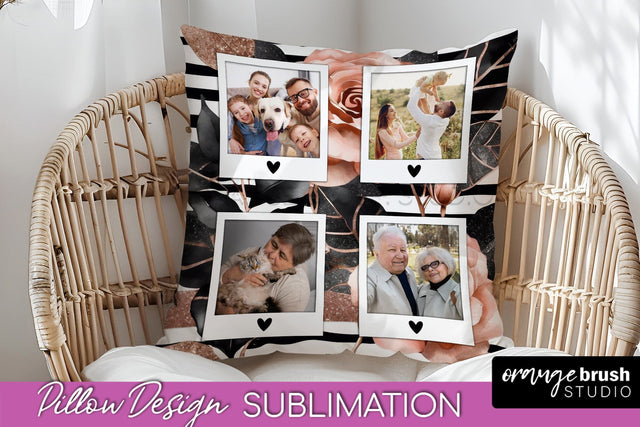 Rose Flowers Photo Frame Pillow Sublimation - Add Your Photo Sublimation OrangeBrushStudio 