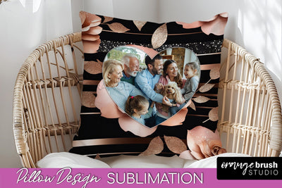 Rose Flowers Photo Frame Pillow Sublimation - Add Your Photo Sublimation OrangeBrushStudio 