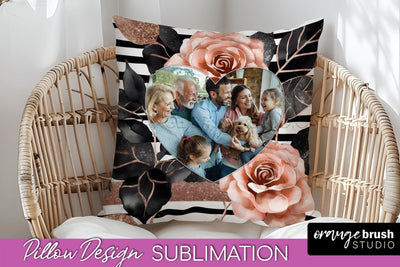 Rose Flowers Photo Frame Pillow Sublimation - Add Your Photo Sublimation OrangeBrushStudio 