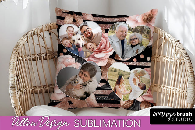 Rose Flowers Photo Frame Pillow Sublimation - Add Your Photo Sublimation OrangeBrushStudio 