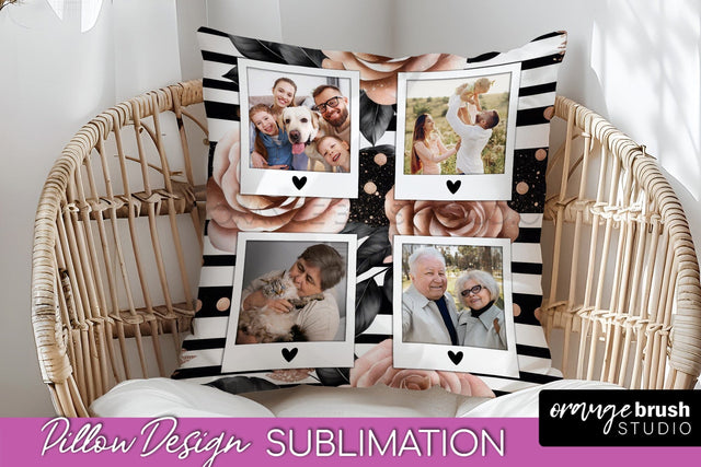 Rose Flowers Photo Frame Pillow Sublimation - Add Your Photo Sublimation OrangeBrushStudio 