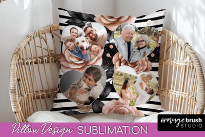 Rose Flowers Photo Frame Pillow Sublimation - Add Your Photo Sublimation OrangeBrushStudio 