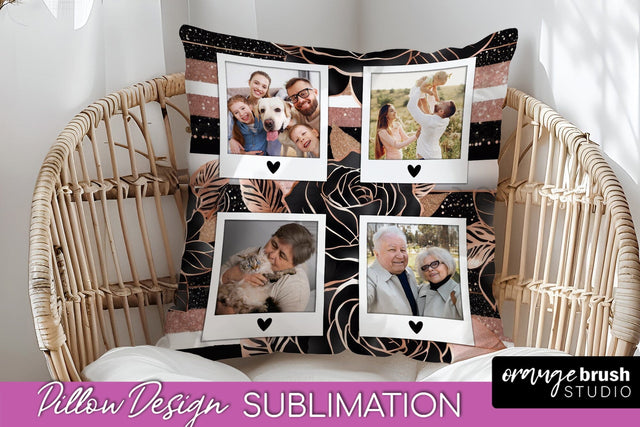 Rose Flowers Photo Frame Pillow Sublimation - Add Your Photo Sublimation OrangeBrushStudio 