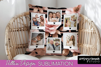 Rose Flowers Photo Frame Pillow Sublimation - Add Your Photo Sublimation OrangeBrushStudio 