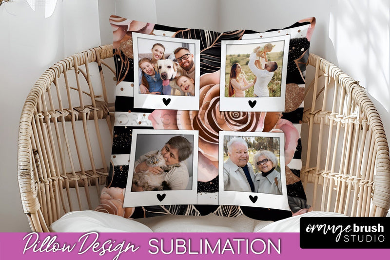 Rose Flowers Photo Frame Pillow Sublimation - Add Your Photo Sublimation OrangeBrushStudio 