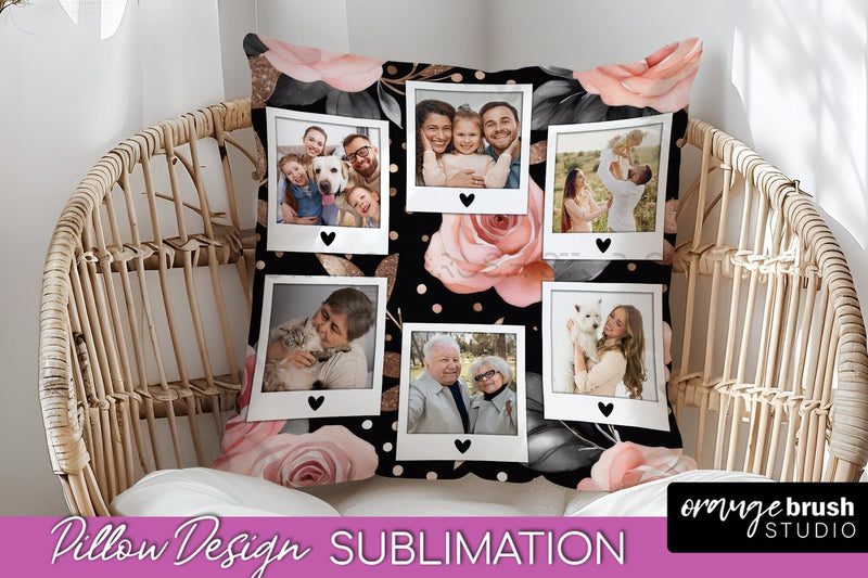 Rose Flowers Photo Frame Pillow Sublimation - Add Your Photo Sublimation OrangeBrushStudio 