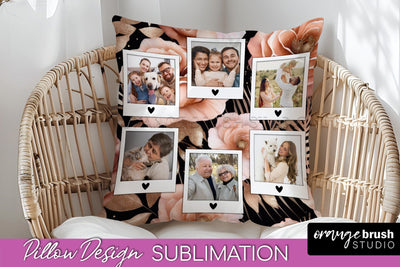 Rose Flowers Photo Frame Pillow Sublimation - Add Your Photo Sublimation OrangeBrushStudio 