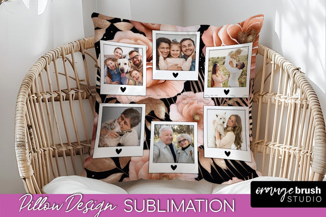 Rose Flowers Photo Frame Pillow Sublimation - Add Your Photo Sublimation OrangeBrushStudio 