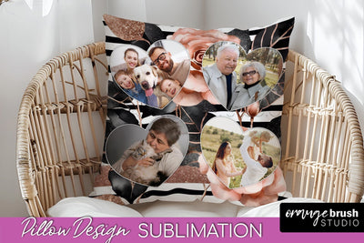 Rose Flowers Photo Frame Pillow Sublimation - Add Your Photo Sublimation OrangeBrushStudio 