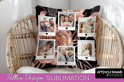 Rose Flowers Photo Frame Pillow Sublimation - Add Your Photo Sublimation OrangeBrushStudio 