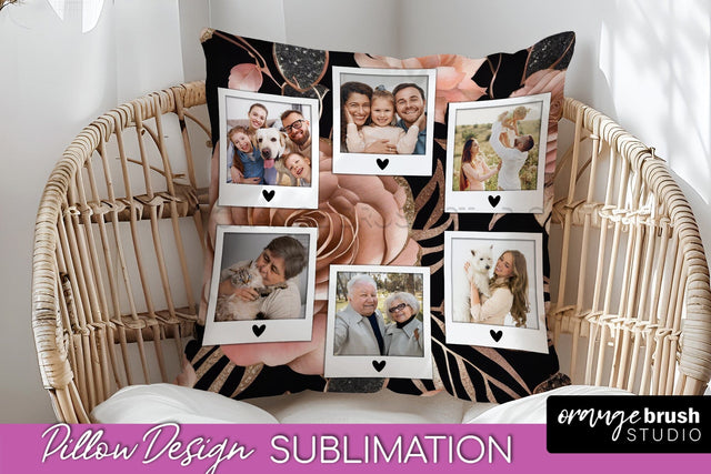 Rose Flowers Photo Frame Pillow Sublimation - Add Your Photo Sublimation OrangeBrushStudio 