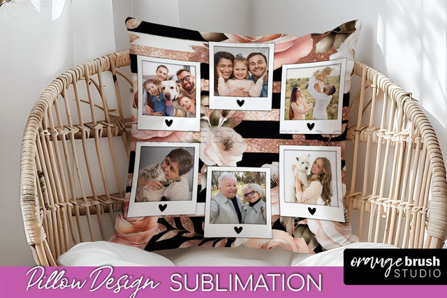 Rose Flowers Photo Frame Pillow Sublimation - Add Your Photo Sublimation OrangeBrushStudio 