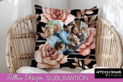 Rose Flowers Photo Frame Pillow Sublimation - Add Your Photo Sublimation OrangeBrushStudio 