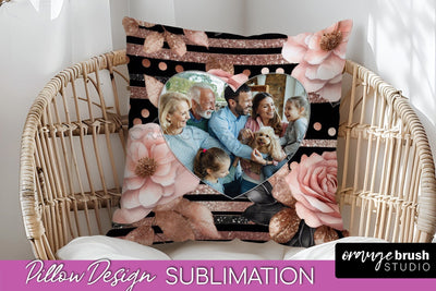 Rose Flowers Photo Frame Pillow Sublimation - Add Your Photo Sublimation OrangeBrushStudio 
