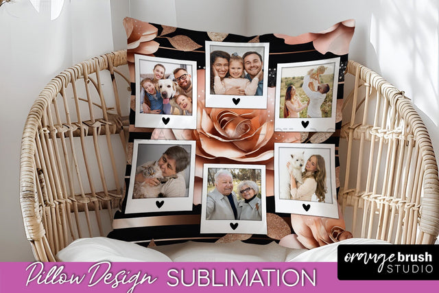 Rose Flowers Photo Frame Pillow Sublimation - Add Your Photo Sublimation OrangeBrushStudio 