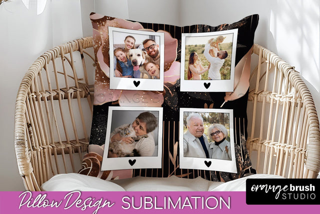 Rose Flowers Photo Frame Pillow Sublimation - Add Your Photo Sublimation OrangeBrushStudio 