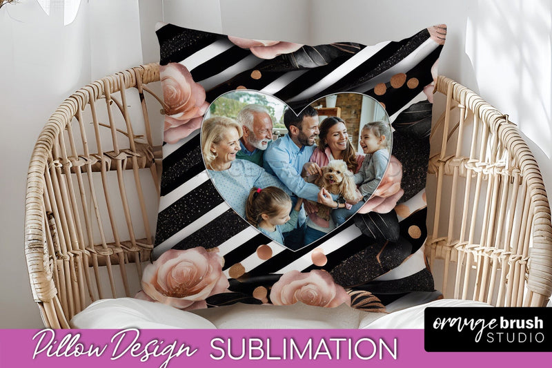 Rose Flowers Photo Frame Pillow Sublimation - Add Your Photo Sublimation OrangeBrushStudio 