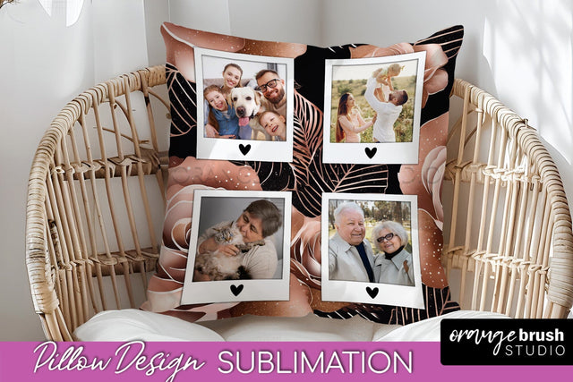 Rose Flowers Photo Frame Pillow Sublimation - Add Your Photo Sublimation OrangeBrushStudio 