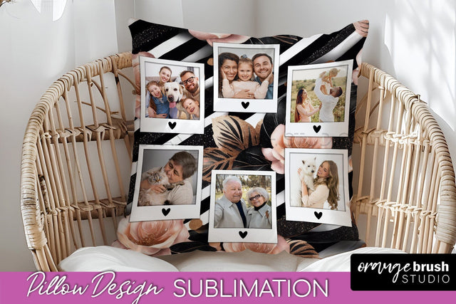 Rose Flowers Photo Frame Pillow Sublimation - Add Your Photo Sublimation OrangeBrushStudio 