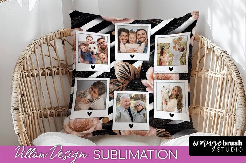 Rose Flowers Photo Frame Pillow Sublimation - Add Your Photo Sublimation OrangeBrushStudio 