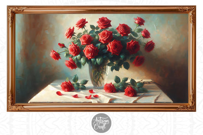 Rose Frame TV art, glass vase, Valentine Frame TV art Digital Pattern Artisan Craft SVG 