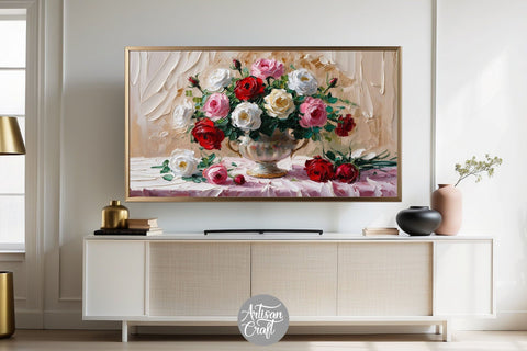 Rose frame TV art, impressionist TV art, Valentines Frame TV art Digital Pattern Artisan Craft SVG 
