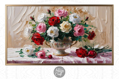 Rose frame TV art, impressionist TV art, Valentines Frame TV art Digital Pattern Artisan Craft SVG 