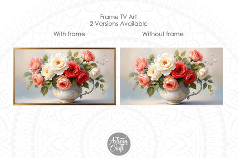 Rose frame TV art, rose painting with gold frame Digital Pattern Artisan Craft SVG 