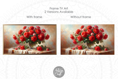 Rose Frame TV art, Valentine Frame TV art, red roses Digital Pattern Artisan Craft SVG 