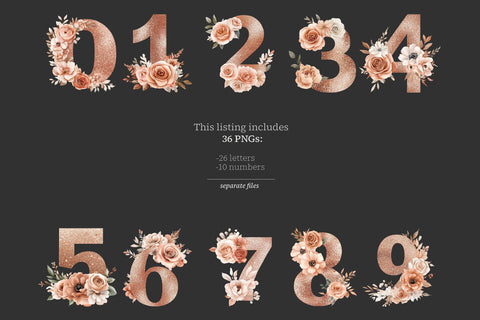 Rose Gold Alphabet | Elegant Letters | Pink Floral Printable SVG GlamArtZhanna 