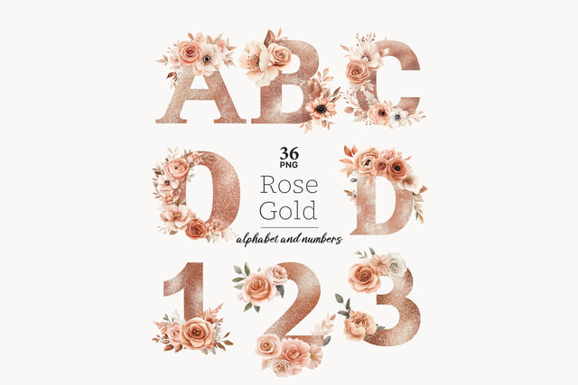 Rose Gold Alphabet | Elegant Letters | Pink Floral Printable SVG GlamArtZhanna 