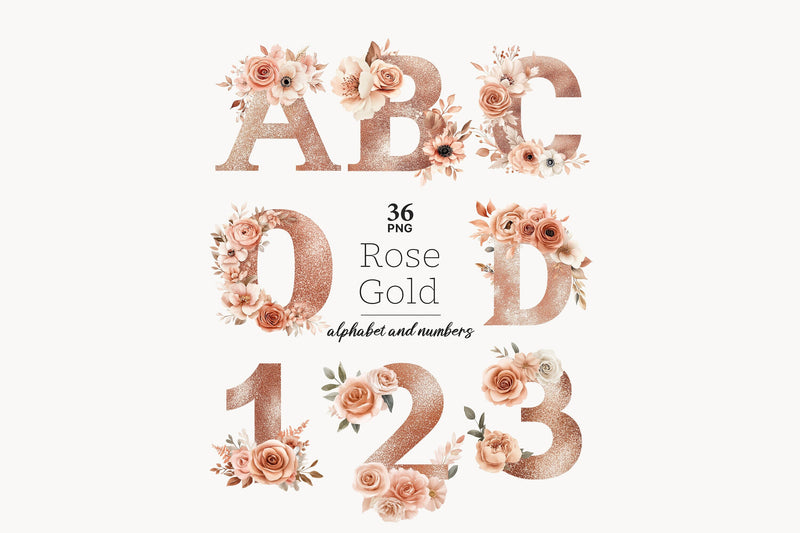 Rose Gold Alphabet | Elegant Letters | Pink Floral Printable SVG GlamArtZhanna 