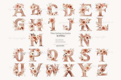 Rose Gold Alphabet | Elegant Letters | Pink Floral Printable SVG GlamArtZhanna 