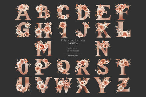 Rose Gold Alphabet | Elegant Letters | Pink Floral Printable SVG GlamArtZhanna 