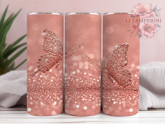 Rose Gold Butterfly 20oz Glitter Tumbler Wrap, 3D Butterfly Tumbler, 20oz Tumbler Design, Sublimation Tumbler Wrap, Elegant Butterfly Wrap, Shimmer Tumbler Design Sublimation Li Zamperini 