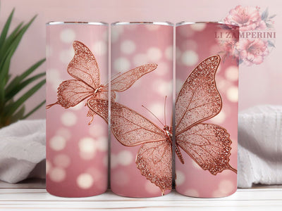 Rose Gold Butterfly 20oz Glitter Tumbler Wrap, 3D Butterfly Tumbler, 20oz Tumbler Design, Sublimation Tumbler Wrap, Elegant Butterfly Wrap, Shimmer Tumbler Design Sublimation Li Zamperini 
