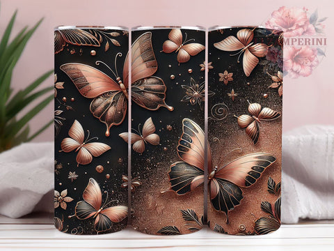 Rose Gold Butterfly Glitter 20oz Tumbler, Butterfly Tumbler Wrap, Glitter Sublimation, 20oz Tumbler, Butterfly Lover Gift, Girly Tumbler, Rose Gold Glitter Sublimation Li Zamperini 