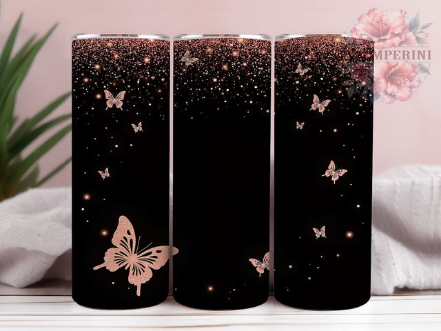 Rose Gold Butterfly Glitter 20oz Tumbler, Butterfly Tumbler Wrap, Glitter Sublimation, 20oz Tumbler, Butterfly Lover Gift, Girly Tumbler, Rose Gold Glitter Sublimation Li Zamperini 