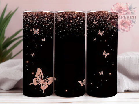Rose Gold Butterfly Glitter 20oz Tumbler, Butterfly Tumbler Wrap, Glitter Sublimation, 20oz Tumbler, Butterfly Lover Gift, Girly Tumbler, Rose Gold Glitter Sublimation Li Zamperini 