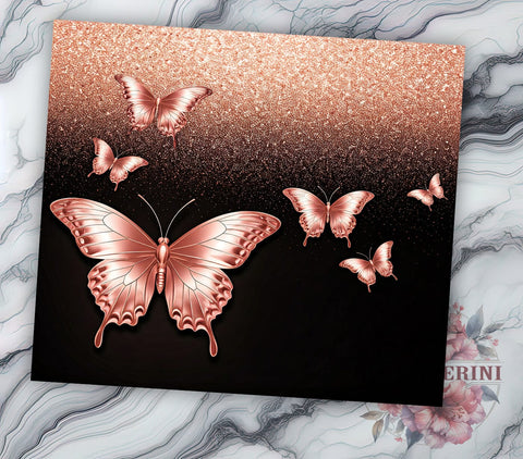 Rose Gold Butterfly Glitter 20oz Tumbler, Butterfly Tumbler Wrap, Glitter Sublimation, 20oz Tumbler, Butterfly Lover Gift, Girly Tumbler, Rose Gold Glitter Sublimation Li Zamperini 