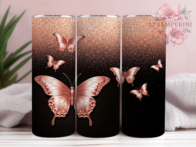 Rose Gold Butterfly Glitter 20oz Tumbler, Butterfly Tumbler Wrap, Glitter Sublimation, 20oz Tumbler, Butterfly Lover Gift, Girly Tumbler, Rose Gold Glitter Sublimation Li Zamperini 