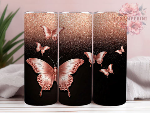 Rose Gold Butterfly Glitter 20oz Tumbler, Butterfly Tumbler Wrap, Glitter Sublimation, 20oz Tumbler, Butterfly Lover Gift, Girly Tumbler, Rose Gold Glitter Sublimation Li Zamperini 