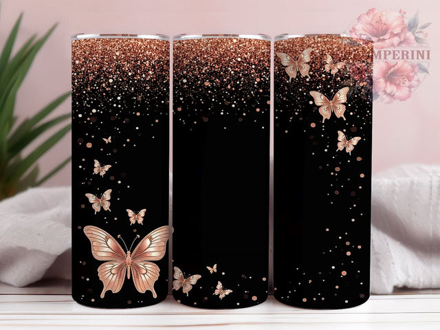 Rose Gold Butterfly Glitter 20oz Tumbler, Butterfly Tumbler Wrap, Glitter Sublimation, 20oz Tumbler, Butterfly Lover Gift, Girly Tumbler, Rose Gold Glitter Sublimation Li Zamperini 