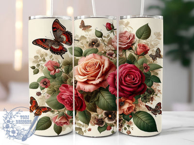 Rose Gold Butterfly Tumbler, Butterfly Tumbler Design, 20oz Tumbler Wrap, Sublimation Design, Elegant Gift Idea, Metallic Rose Gold Wrap, Nature Inspired Tumbler Sublimation ToriDesigns 