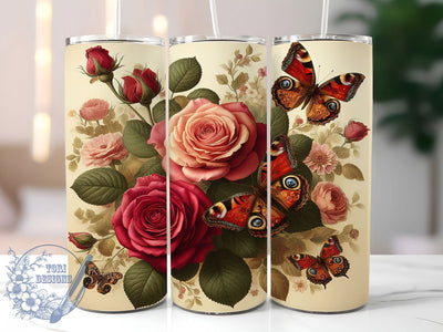 Rose Gold Butterfly Tumbler, Butterfly Tumbler Design, 20oz Tumbler Wrap, Sublimation Design, Elegant Gift Idea, Metallic Rose Gold Wrap, Nature Inspired Tumbler Sublimation ToriDesigns 