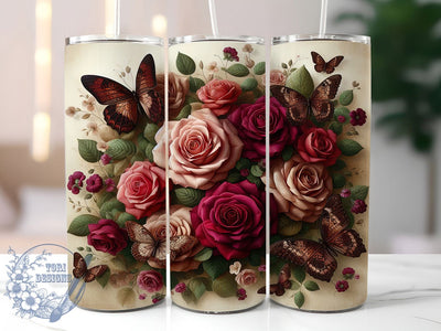 Rose Gold Butterfly Tumbler, Butterfly Tumbler Design, 20oz Tumbler Wrap, Sublimation Design, Elegant Gift Idea, Metallic Rose Gold Wrap, Nature Inspired Tumbler Sublimation ToriDesigns 