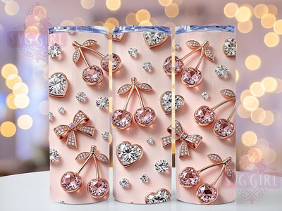 Rose Gold Cherry Glam 20oz Tumbler, Rose Gold Design, Cherry Pattern, Glam Style, Sublimation Wrap, 20oz Tumbler, Elegant Aesthetic, Fashion Theme Sublimation SvggirlplusArt 