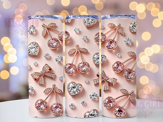 Rose Gold Cherry Glam 20oz Tumbler, Rose Gold Design, Cherry Pattern, Glam Style, Sublimation Wrap, 20oz Tumbler, Elegant Aesthetic, Fashion Theme Sublimation SvggirlplusArt 