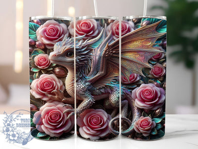 Rose Gold Dragon 20oz Tumbler, Rose Gold Design, Fantasy Tumbler, 20oz Sublimation, PNG Design, Mythical Mug, Unique Gift Sublimation ToriDesigns 