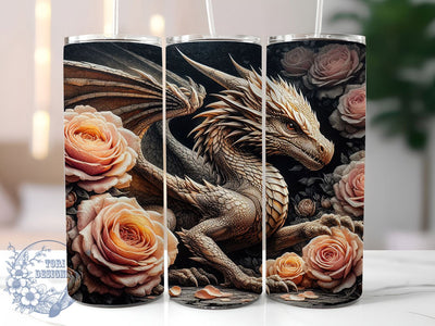 Rose Gold Dragon 20oz Tumbler, Rose Gold Design, Fantasy Tumbler, 20oz Sublimation, PNG Design, Mythical Mug, Unique Gift Sublimation ToriDesigns 